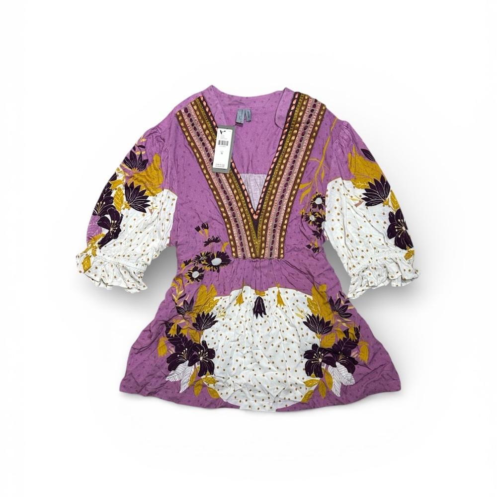 Anthropologie Blnk Stephanie Purple Gold Floral Long Sleeve Top NWT!, Size M - Picture 4 of 10